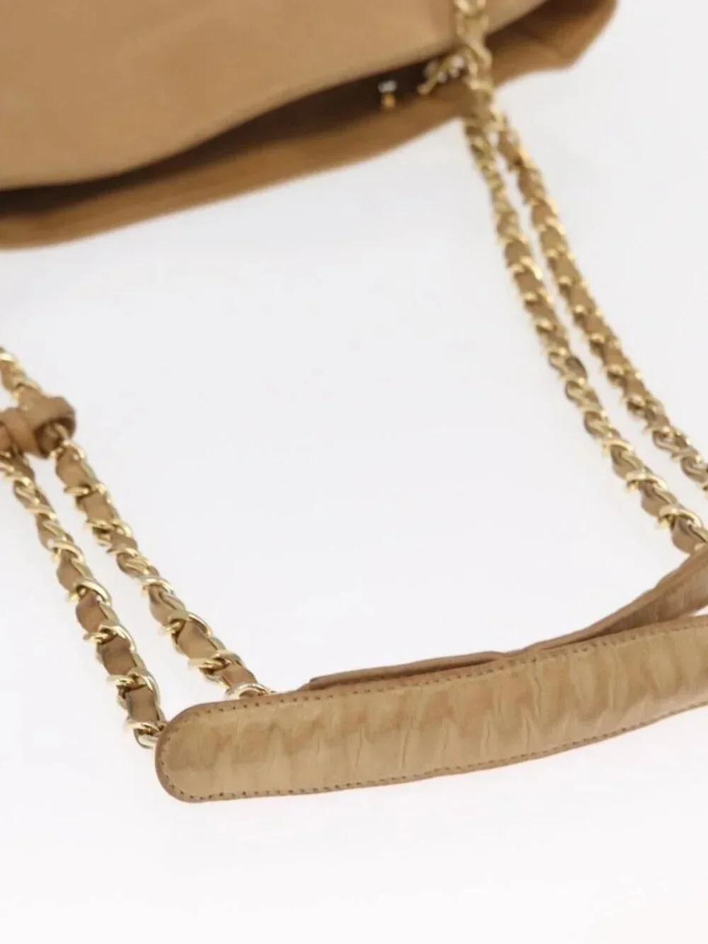 CHANEL Chain Matelasse Shoulder Bag Lamb Skin Beige Gold CC Auth gh1553